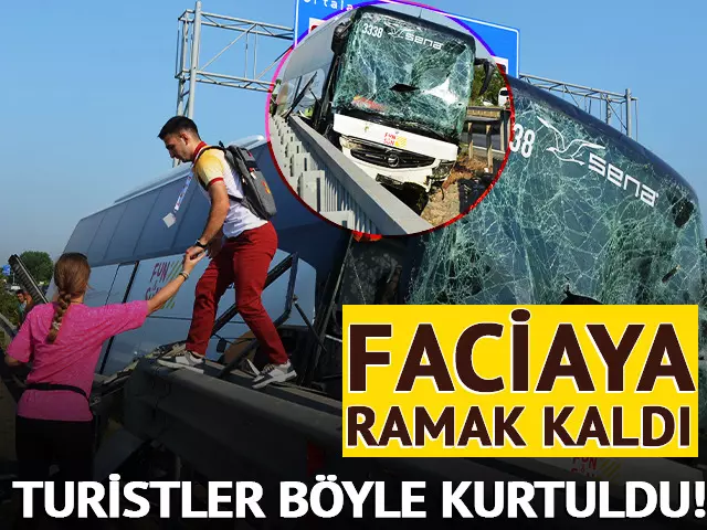34 turistin bulunduğu otobüs faciaya ramak kala durdu: